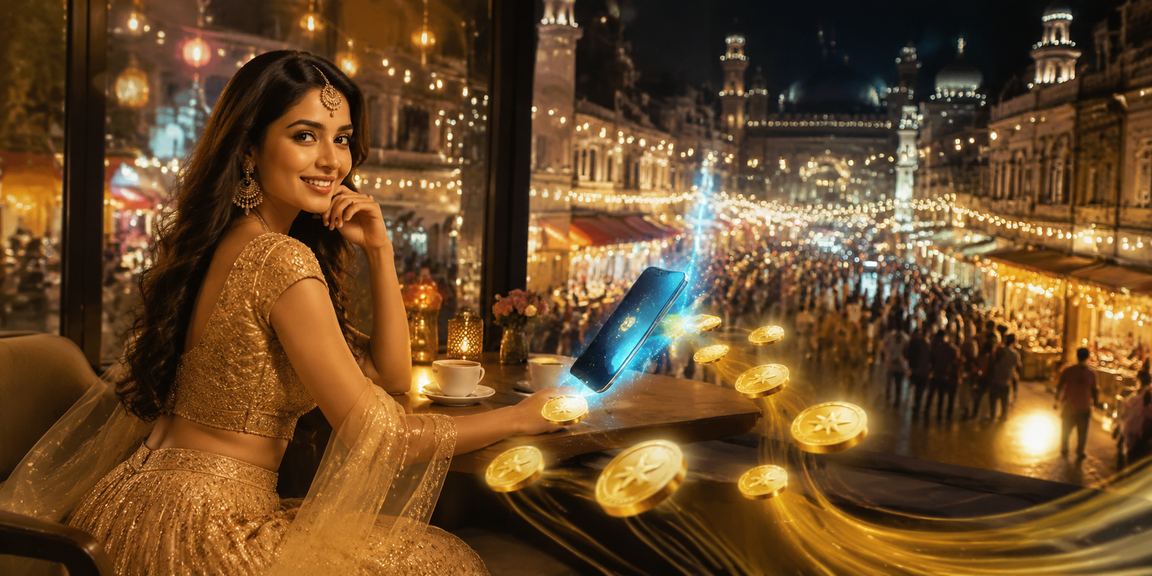 Indian woman enjoying casino app showing responsible gaming